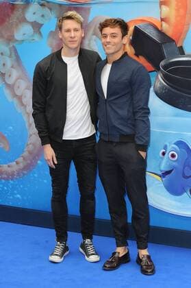 Tom Daley and Dustin Lance Black attend the UK Gala Screening of Finding Dory at Odeon Leicester Square in London. July 10th 2016  PTYx162212