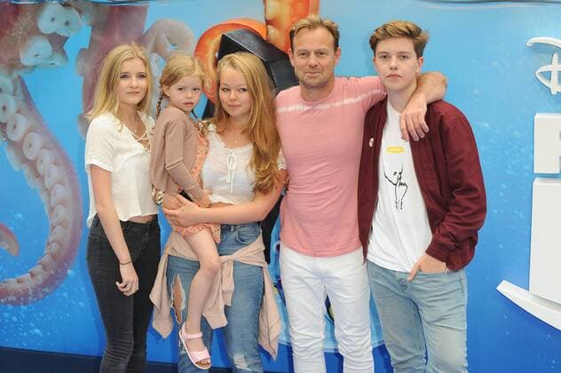 Jason Donovan and children Zach Donovan (R), Jemma Donovan (L) and Molly Donovan attend the UK Gala Screening of Finding Dory at Odeon Leicester Square in London. July 10th 2016  PTYx162212