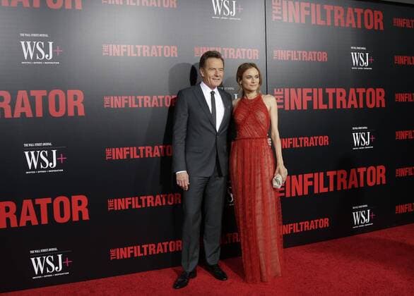 Bryan Cranston and Diane Kruger arrive on the red carpet at The Infiltrator New York premiere at AMC Loews Lincoln Square Theater on July 11, 2016 in New York City.  NYP20160711166 JOHNxANGELILLO