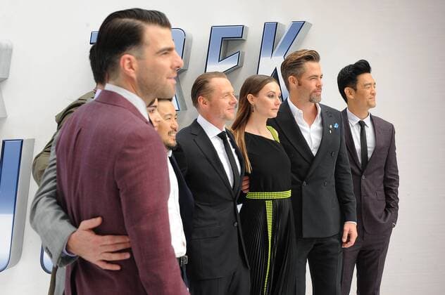 Karl Urban, Sofia Boutella, John Cho, Idris Elba, Justin Lin, Simon Pegg, Lydia Wilson and Chris Pine attend the UK Premiere of Star Trek Beyond at Empire Leicester Square in London. July 12th 2016  PTYx162249