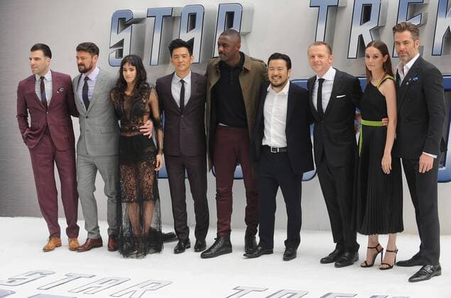 July 12, 2016 - England, United Kingdom - Zachary Quinto, Chris Pine, John Cho, Karl Urban, Lydia Wilson,Sofia Boutella, Idris Alba, Justin Lin and Simon Pegg attend the UK Premiere of Star Trek Beyond at Empire Leciester Square. United Kingdom - ZUMAs147