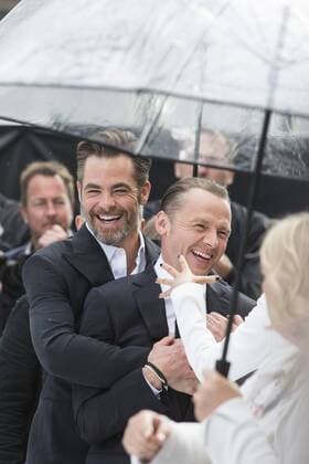 London, UK. 12 July 2016. Actors Chris Pine (Captain Kirk) and Simon Pegg (Scotty). Red carpet arrivals for Star Trek Beyond. Paramount Pictures presents the European Premiere of Star Trek Beyond at the Empire Leicester Square. Star Trek Beyond Premiere, London, UK