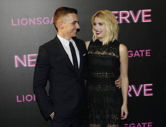 Dave Franco and Emma Roberts arrive on the red carpet at the Nerve New York premiere at SVA Theater on July 12, 2016 in New York City.  NYP20160712124 JOHNxANGELILLO