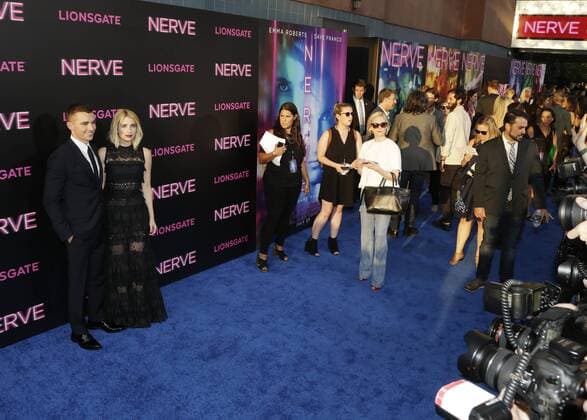Dave Franco and Emma Roberts arrive on the red carpet at the Nerve New York premiere at SVA Theater on July 12, 2016 in New York City.  NYP20160712120 JOHNxANGELILLO
