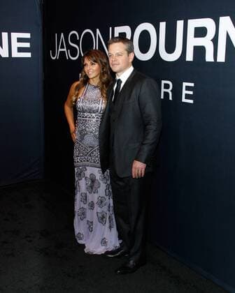 Cast member Matt Damon (R) and his wife Luciana Barroso attend the premiere of the motion picture thriller Jason Bourne at Caesars Palace in Las Vegas, Nevada on July 18, 2016. Storyline: Jason Bourne, now remembering who he truly is, tries to uncover hidden truths about his past.  LAP2016071818 JAMESxATOA