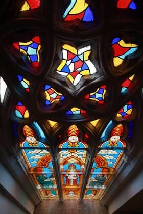 KALININGRAD, RUSSIA - JULY 19, 2016: A stained glass window at the German philosopher Immanuel Kant Museum, at the Konigsberg Cathedral. Vladimir Smirnov TASS  TS02A426