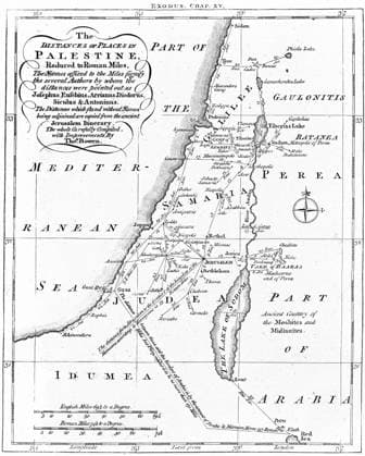 Map of Palestine showing distances in Roman miles. Based on various ancient authors and the Jerusalem Itinerary . Engraving c1830. WHA  !ACHTUNG AUFNAHMEDATUM GESCHÄTZT! Copyright: WHA UnitedArchives0390000153