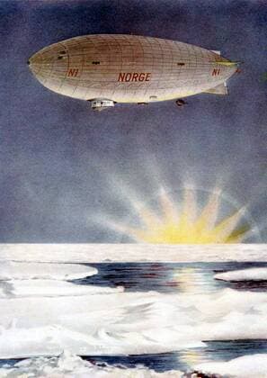Raold Amundsen (1872-1928) Norwegian explorer. Artist s impression of Amundsen s airship Norge during his successful flight over the North Pole, 11-14 May 1926. WHA  !ACHTUNG AUFNAHMEDATUM GESCHÄTZT! Copyright: WHA UnitedArchives0390001810