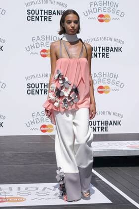 Models wears pieces from Hackney-based charity Fashion Awareness Direct (FAD), with designers Hana Minowa and David Bennie, at the Fashion Undressed Catwalk Show with MasterCard during the Fashion Undressed Bites technology event at the Southbank Centre in London. JULY 23rd 2016  SLIx162421