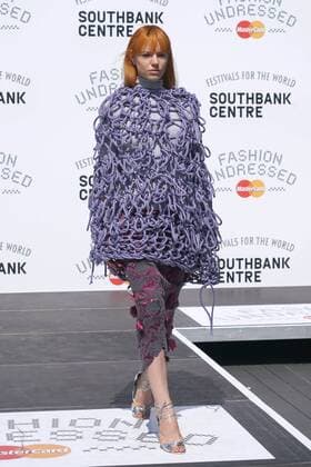 Models wears pieces from Hackney-based charity Fashion Awareness Direct (FAD), with designers Hana Minowa and David Bennie, at the Fashion Undressed Catwalk Show with MasterCard during the Fashion Undressed Bites technology event at the Southbank Centre in London. JULY 23rd 2016  SLIx162421