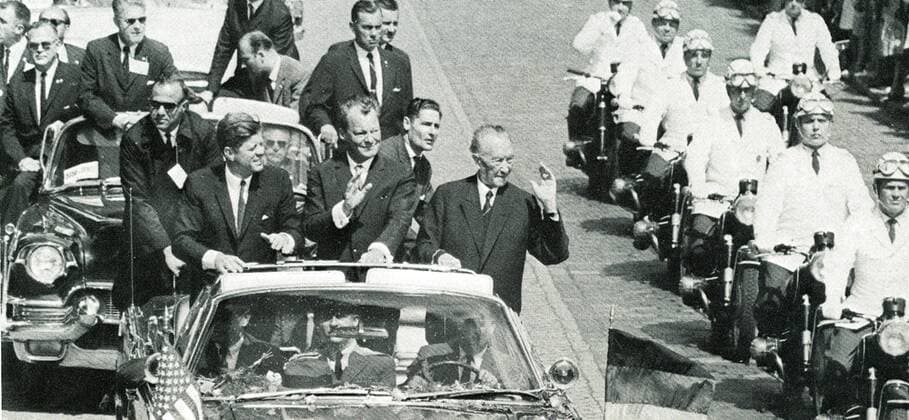 John F Kennedy (1917-1963) President of the USA, Willy Brandt (1913-1992) and Konrad Adenauer (1876-1967) Chancellor of West Germany travelling in Berlin in an open car and acknowledging cheers from the crowd during the President s visit to the Federal German Republic, 26 June 1963. WHA  !ACHTUNG AUFNAHMEDATUM GESCHÄTZT! Copyright: WHA UnitedArchives011993b