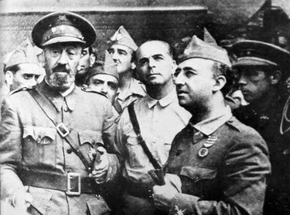 Nationalist generals (left to right), Moscardo, Varella and Franco at the relief of the Alcazar in Toledo, during the Spanish Civil War 1936 WorldxHistoryxArchive