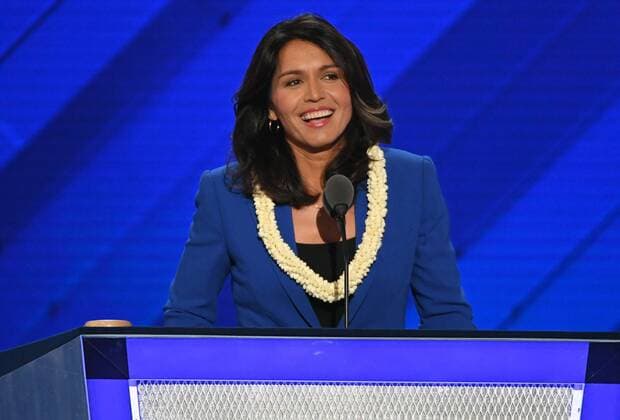 Representative Tulsi Gabbard of Hawaii places Sen. Bernie Sanders name in nomination on day two of the Democratic National Convention at the Wells Fargo Center in Philadelphia, Pennsylvania on July 26, 2016. The delegates will nominate Hillary Clinton as the Democratic presidential candidate.  PHI20160726720 PATxBENIC