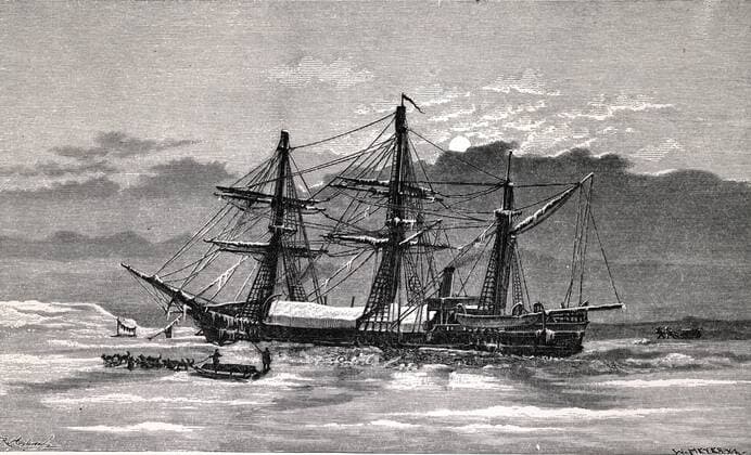 SS Vega in winter quarter, c1878. Engraving from The Voyage of the Vega ... , 1885, by Nils Adolf Erik Nordenskjold. Finnish-Swedish explorer, geologist, mineralogist, WHA  !ACHTUNG AUFNAHMEDATUM GESCHÄTZT! Copyright: WHA UnitedArchives0510010697