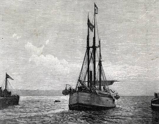 Fridtjof Nansen (1861-1930), Norwegian explorer, and scientist, setting out on his North Pole expedition , 1893-1896 in his vessel Fram . WHA  !ACHTUNG AUFNAHMEDATUM GESCHÄTZT! Copyright: WHA UnitedArchives0510010700