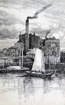 Exterior view of a sugar refinery, New York, USA. Engraving, New York, 1886. WHA  !ACHTUNG AUFNAHMEDATUM GESCHÄTZT! Copyright: WHA UnitedArchivesWHA_038_0009