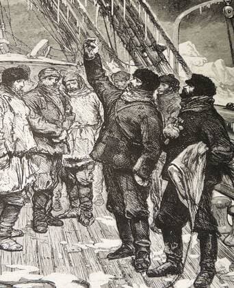John Ross (1777-1856) British navigator and Arctic explorer abandoning his ship Victory at the end of the 1829-1833 expedition in search of the Northwest Passage. Engraving, London, c1880. WHA  !ACHTUNG AUFNAHMEDATUM GESCHÄTZT! Copyright: WHA UnitedArchivesWHA_038_0219