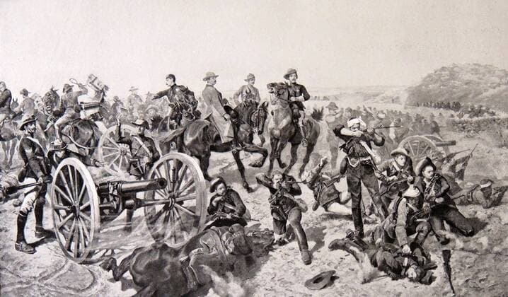Illustration depicting Jameson s last stand where Sir Leander Starr Jameson (1853 - 1917) was defeated following the Jameson Raid. Dated 1986 WHA  !ACHTUNG AUFNAHMEDATUM GESCHÄTZT! Copyright: WHA UnitedArchivesWHA_043_0056