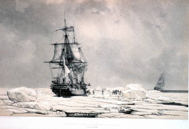 Antarctic exploration illustrated in Voyage au pole sud et dans l Oceanie. The French ships ASTROLABE and ZELEE under the command of Dumont D Urville. Plate 28. 1842 WHA  !ACHTUNG AUFNAHMEDATUM GESCHÄTZT! Copyright: WHA UnitedArchivesWHA_072_0775