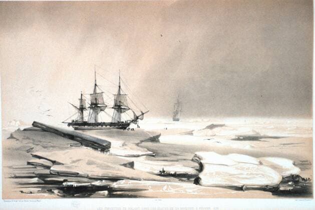 From Voyage au pole sud et dans l Oceanie . French ships ASTROLABE and ZELEE under the command of Dumont D Urville. 6 February 1838. WHA  !ACHTUNG AUFNAHMEDATUM GESCHÄTZT! Copyright: WHA UnitedArchivesWHA_076_0986