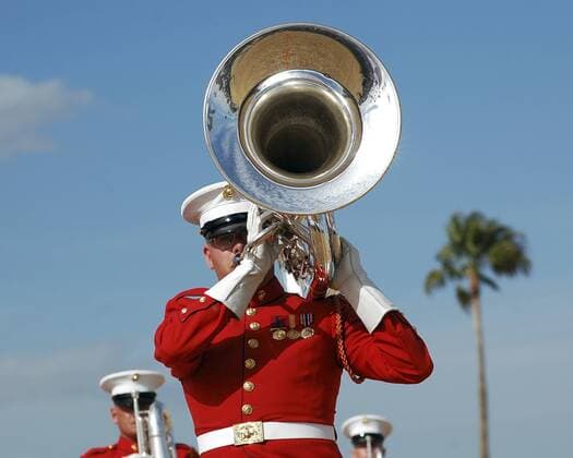 February 27, 2007 - U.S. Marine Corps Drum and Bugle Corps perform during the Marine Corps Battle Color Ceremony at Marine Corps Air Station Yuma, Arizona.  Copyright: StocktrekxImages stk105055m
