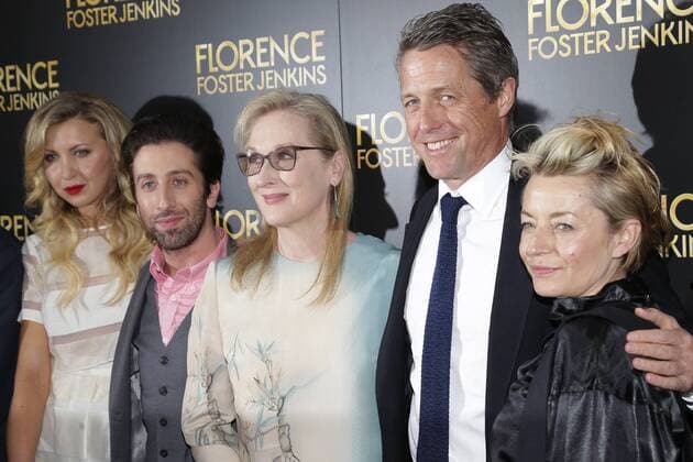 Nina Arianda, Simon Helberg, Meryl Streep, Hugh Grant, Tracey Seaward arrive on the red carpet at the Florence Foster Jenkins New York Premiere at AMC Loews Lincoln Square 13 Theater on August 9, 2016 in New York City.  NYP20160809111 JOHNxANGELILLO