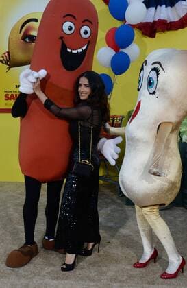Cast member Salma Hayek, the voice of Teresa Taco in the animated motion picture comedy Sausage Party attends the premiere of the film at the Regency Village Theatre in the Westwood section of Los Angeles on August 9, 2016. Storyline: A sausage strives to discover the truth about his existence.  LAP2016080954 JIMxRUYMEN