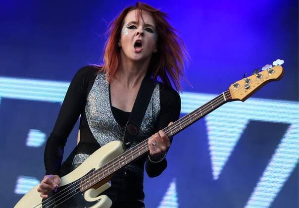 RIGA, LATVIA - AUGUST 11, 2016: The Subways rock band vocalist Charlotte Cooper performs at the opening of 2016 KUBANA music festival on Lucavsala Island. Artyom Geodakyan TASS  TS02CC58