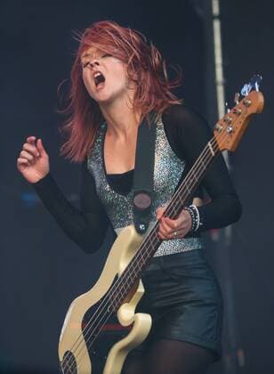 RIGA, LATVIA - AUGUST 11, 2016: The Subways rock band vocalist Charlotte Cooper performs at the opening of 2016 KUBANA music festival on Lucavsala Island. Artyom Geodakyan TASS  TS02CC5B