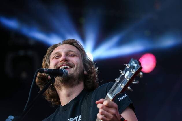 RIGA, LATVIA - AUGUST 11, 2016: The Subways rock band vocalist Billy Lunn performs at the opening of 2016 KUBANA music festival on Lucavsala Island. Artyom Geodakyan TASS  TS02CC5C