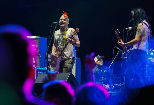 RIGA, LATVIA - AUGUST 11, 2016: NOFX rock band frontman Fat Mike performs at the opening of 2016 KUBANA music festival on Lucavsala Island. Artyom Geodakyan TASS  TS02CC5E