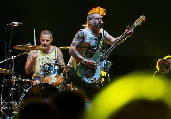 RIGA, LATVIA - AUGUST 11, 2016: NOFX rock band frontman Fat Mike performs at the opening of 2016 KUBANA music festival on Lucavsala Island. Artyom Geodakyan TASS  TS02CC5F
