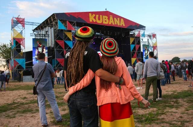 RIGA, LATVIA - AUGUST 11, 2016: People attend the opening of 2016 KUBANA music festival on Lucavsala Island. Artyom Geodakyan TASS  TS02CC71