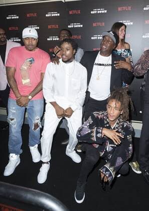 USA: The Get Down premiere in New York Nas, Shameik Moore, Grandmaster Flash, and Jaden Smith attend The Get Down Netflix original series premier at Lehman Center for performing arts in the Bronx.  LevxRadin
