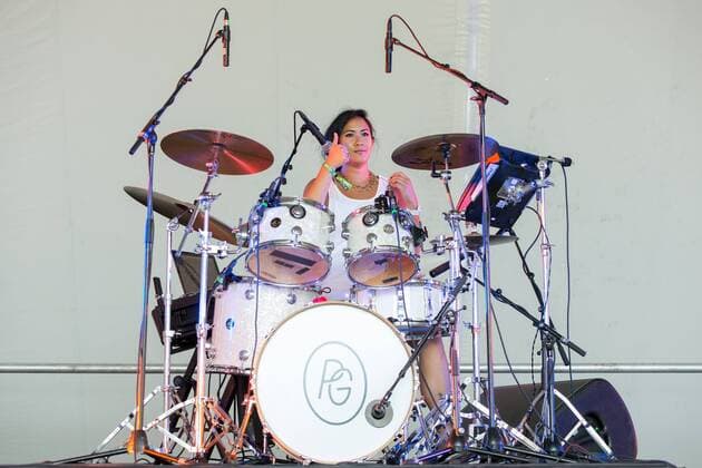 August 12, 2016 - Eau Claire, Wisconsin, U.S - Drummer ISABELLE DE LEON of Prinze George performs live at Eaux Claires Music Festival in Eau Claire, Wisconsin Eau Claire U.S. - ZUMAs135