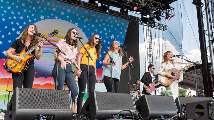 August 13, 2016 - Eau Claire, Wisconsin, U.S - EMILY STAVELEY-TAYLOR, JESSICA STAVELEY-TAYLOR and CAMILLA STAVELEY-TAYLOR of The Staves perform live with JENNY LEWIS (R) at Eaux Claires Music Festival in Eau Claire, Wisconsin Eau Claire U.S. - ZUMAs135
