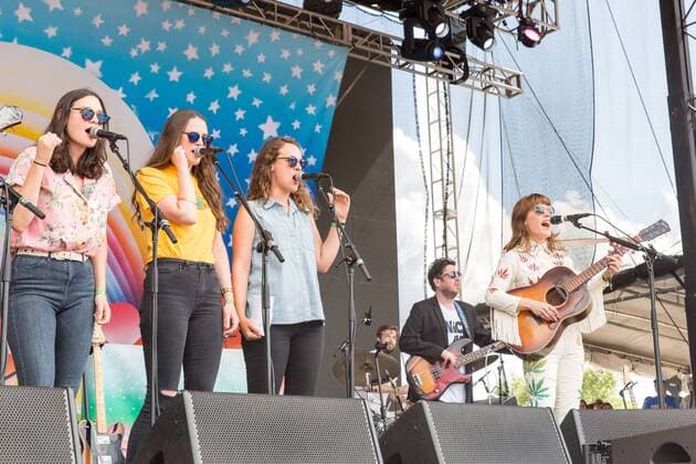 August 13, 2016 - Eau Claire, Wisconsin, U.S - EMILY STAVELEY-TAYLOR, JESSICA STAVELEY-TAYLOR and CAMILLA STAVELEY-TAYLOR of The Staves perform live with JENNY LEWIS (R) at Eaux Claires Music Festival in Eau Claire, Wisconsin Eau Claire U.S. - ZUMAs135