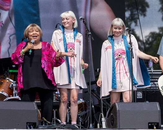 August 13, 2016 - Eau Claire, Wisconsin, U.S - MAVIS STAPLES (L) with HOLLY LAESSIG and JESS WOLFE of Lucius perform live at Eaux Claires Music Festival in Eau Claire, Wisconsin Eau Claire U.S. - ZUMAs135