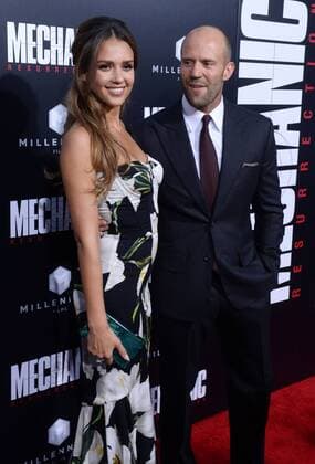 Cast members Jessica Alba and Jason Statham attend the premiere of the motion picture crime thriller Mechanic: Resurrection at the ArcLight Cinerama Dome in the Hollywood section of Los Angeles on August 22, 2016. Storyline: Arthur Bishop thought he had put his murderous past behind him when his most formidable foe kidnaps the love of his life. Now he is forced to travel the globe to complete three impossible assassinations, and do what he does best, make them look like accidents.  LAP2016082204 JIMxRUYMEN