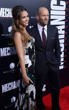 Cast members Jessica Alba and Jason Statham attend the premiere of the motion picture crime thriller Mechanic: Resurrection at the ArcLight Cinerama Dome in the Hollywood section of Los Angeles on August 22, 2016. Storyline: Arthur Bishop thought he had put his murderous past behind him when his most formidable foe kidnaps the love of his life. Now he is forced to travel the globe to complete three impossible assassinations, and do what he does best, make them look like accidents.  LAP2016082205 JIMxRUYMEN