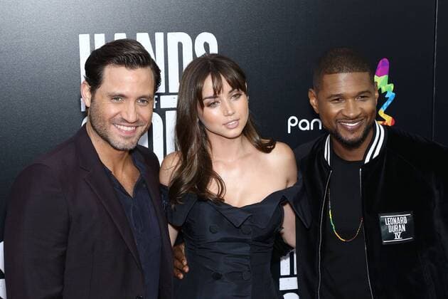 Edgar Ramirez, Ana de Armas und Usher bei der Hands of Stone Film Premiere am 22.08.2016 in New York Hands of Stone Filmpremiere in New York City, 2016 
