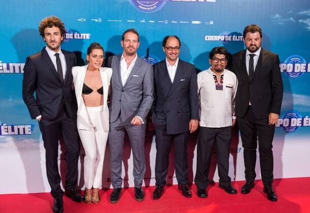 Joaquin Mazon, Maria Leon, Miki Esparbe, Jordi Sanchez, Adoni Agirregomezkorta and Juan Carlos Aduviri during the premiere of Cuerpo de Elite at Capitol cinema. Madrid. August 25, 2016.  (20160825129)
