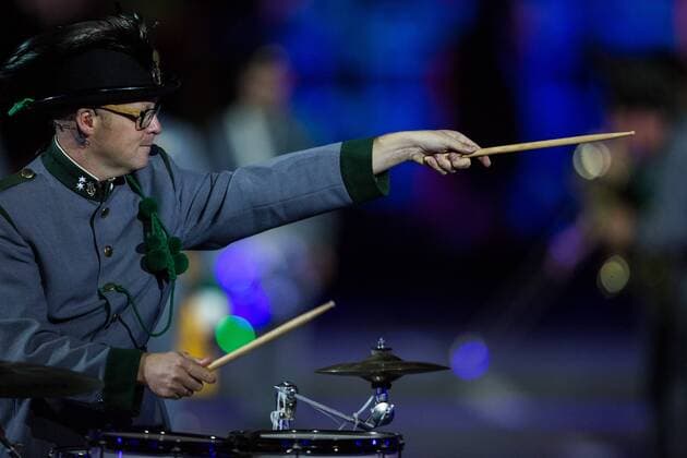 A member of the Original Tiroler Kaiserjagermusik Band of Austria performs during international military music festival Spasskaya Tower in Moscow, Russia, on Aug. 27, 2016. The 9th International Military Music festival Spasskaya Tower will take place from Aug. 27 to Sept. 4. Spasskaya Tower , the parade of the honor guards units and of the best military music bands of Russia and other countries, takes place every year on Red Square in Moscow. ) (djj) RUSSIA-MOSCOW-MUSIC FESTIVAL-SPASSKAYA TOWER EvgenyxSinitsyn 