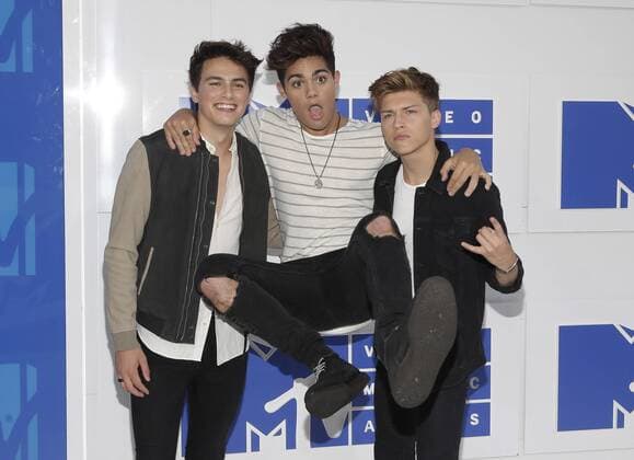 MTV Video Music Awards in New York Forever in Your Mind band members Emery Kelly, Ricky Garcia and Liam Attridge arrives on the red carpet at the 2016 MTV Video Music Awards at Madison Square Garden in New York City on August 28, 2016. Performers at the 2016 MTV VMA s include Rihanna, Britney Spears, Ariana Grande and Nicki Minaj.  NYP20160828114 JOHNxANGELILLO