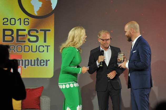19.Goldener Computerpreis 2016 Barbara Schoeneberger, Bernd Ruetzler, Kaercher, Axel Telzerow Verleihung des 19. Goldener Computers der Fachzeitschrift Computer Bild im Axel-Springer-Haus in Berlin am 30.08.2016