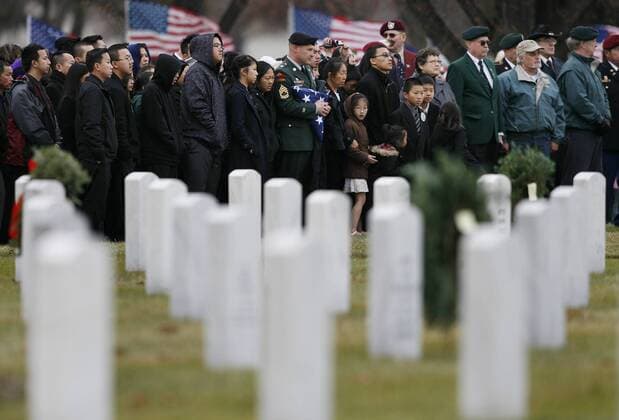 jgholt@startribune.com---- 11 30 2009 --- Family members and friends said their goodbyes to U.S. Army Pfc. Kham Xiong Monday afternoon during his interment at Fort Snelling National Cemetery. Xiong was killed in the Nov. 5 shooting at Fort Hood TX. - ZUMAm42_