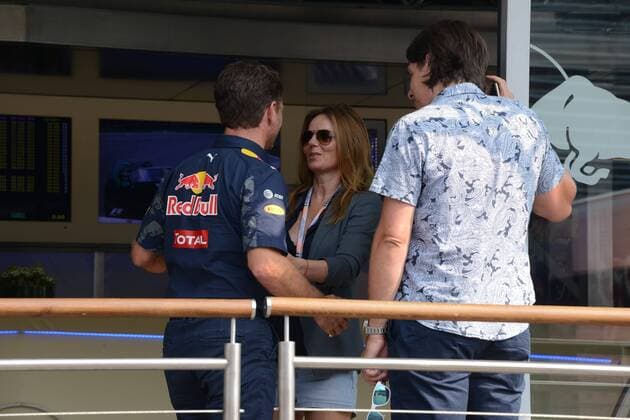 Monza, celebrities and riders arrive at the circuit for the F1 Grand Prix of Monza in the picture: Geri Halliwell, Christian Horner  Copyright: xManuelexMangiarottix
