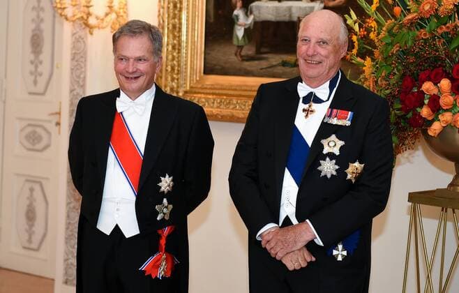 Staatsbesuch von König Harald von Norwegen in Finnland 20160906, Helsinki, Finland. Norwegian Royal Couple King Harald V and Queen Sonja on a four day state visit to Finland. The King and the Queen attended a dinner with Finnish President Sauli Niinistö and his spouse Jenni Haukio at the Presidental Palace. 