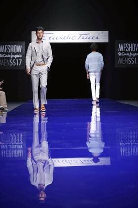 A model presents the creations of the firm Emidio Tucci during the alternative catwalk MFSHOW MEN, that will present the trends in men s fashion for the upcoming spring summer, at Museo del Traje in Madrid, Spain, 06 September 2016. MFSHOW MEN CATWALK !ACHTUNG: NUR REDAKTIONELLE NUTZUNG!  MAD001 20160906-636087982774303828