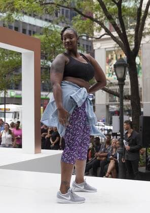 US: New York fashion week Ashley Nell Tipton show Model walks runway for women plus-size collection by Ashley Nell Tipton presented by JCPenney during New York fashion week ss 2017 at Greeley Square, New York.  LevxRadin